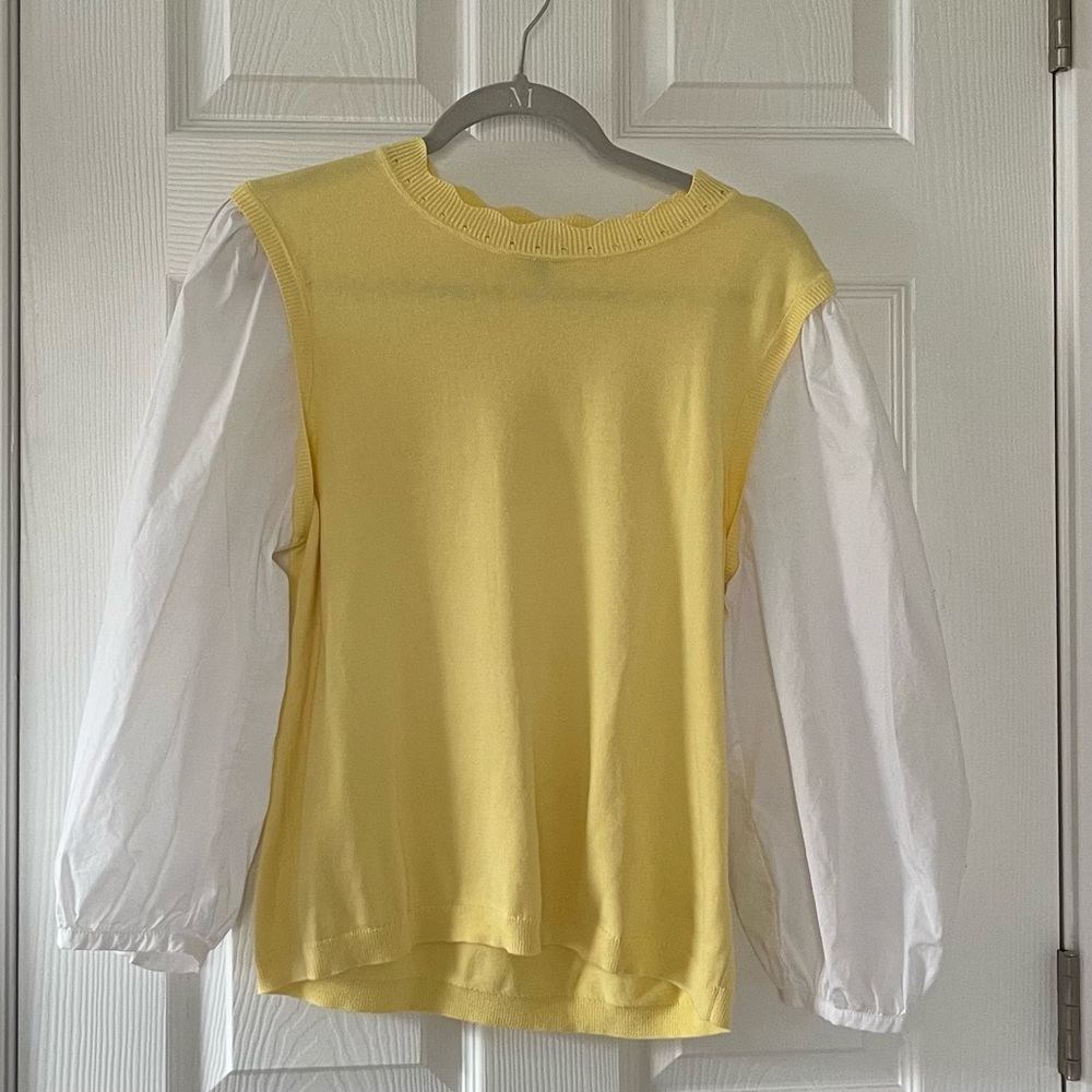 Talbots Yellow and White Puff Sleeve Top